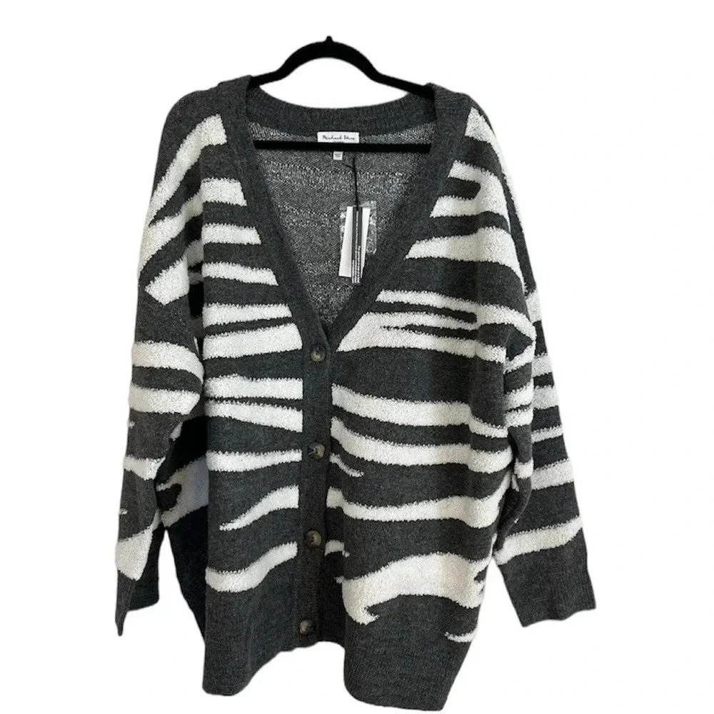 Michael Stars Charcoal Combo Nell Cardigan Long Sleeve Thick Sweater Sz 3X NWT